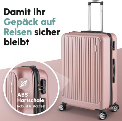Easy Move ABS Hard Case [Ergonomic & Safe] - Large Trolley Suitcase with 360° Wheels, Number Lock - Travel Suitcase Large, Hard Shell Suitcase, Luggage, Rose Gold, Hard shell with 360° double wheels – Bild 3