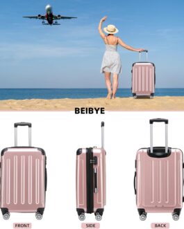 BEIBYE Hard Shell Suitcase, Trolley Suitcase, 4 Twin Wheels, Polycarbonate, Pink-gold