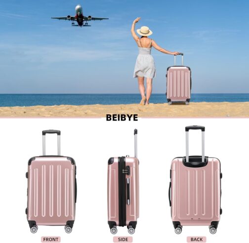 BEIBYE Hard Shell Suitcase, Trolley Suitcase, 4 Twin Wheels, Polycarbonate, Pink-gold – Bild 2