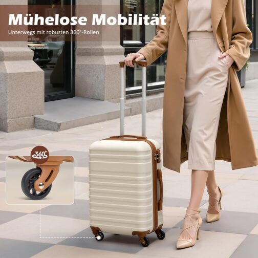 COOLIFE Suitcase Trolley Suitcase, Travel Suitcase from ABS, Hard Shell Trolley 4 Wheels, TSA Lock. The Suitcase Includes 1 Travel Bag and 1 Toiletry Bag, black / brown – Bild 4