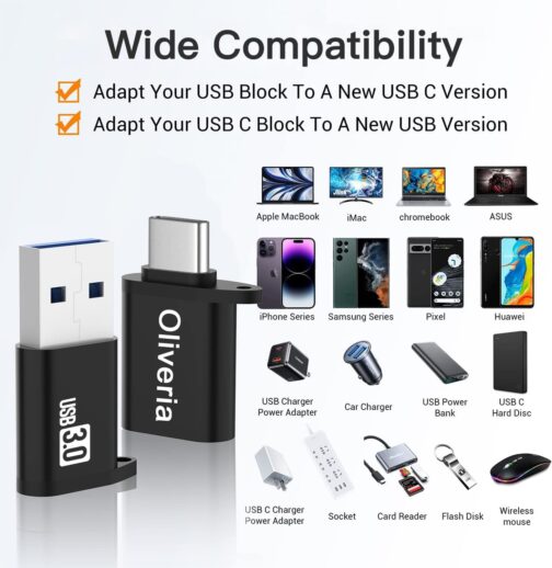 Oliveria USB C to USB Adapter 4 Pack, Type C to USB 3.0 Adapter, USB Type-C to USB, Thunderbolt 3 to USB Female OTG Adapter for Phone 15, MacBook Pro 2022/2021/2020, Galaxy and More – Bild 4
