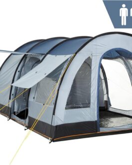CampFeuer TunnelX Tent for 4 People, Tunnel Tent with 3 Entrances, 5000 mm Hydrostatic Head, Stitched Groundsheet, Mosquito Net, Privacy Screen, Group Tent, Camping Tent, Family Tent
