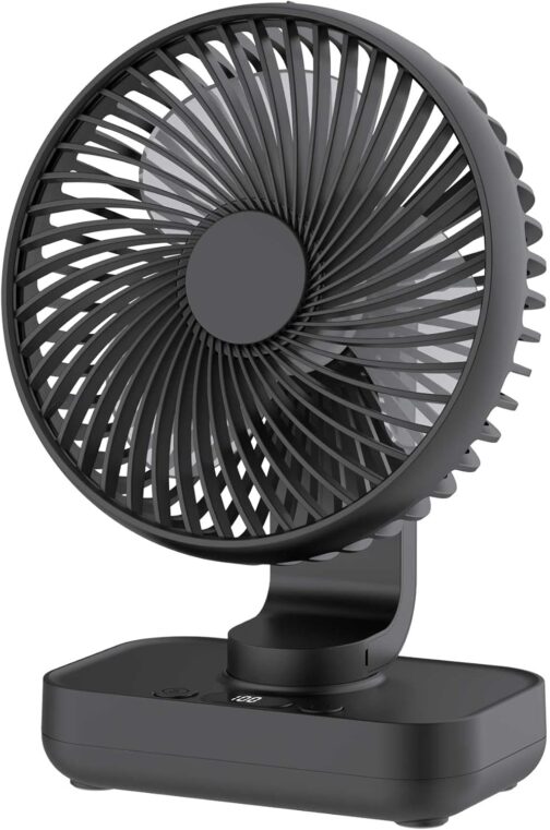 Joneytech Tischventilator Leise Automatisch Oszillierend, 4000mAh Akku USB Klein Tragbarer 4 Geschwindigkeiten LED-Digitalanzeige für den Schreibtisch, Zuhause, Picknicks und Büro- 12V mini ventilator