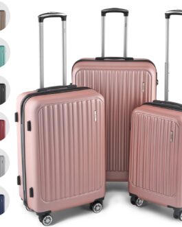Easy Move ABS Hard Case [Ergonomic & Safe] – Large Trolley Suitcase with 360° Wheels, Number Lock – Travel Suitcase Large, Hard Shell Suitcase, Luggage, Rose Gold, Hard shell with 360° double wheels