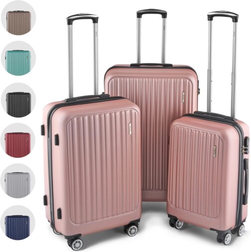 Easy Move ABS Hard Case [Ergonomic & Safe] - Large Trolley Suitcase with 360° Wheels, Number Lock - Travel Suitcase Large, Hard Shell Suitcase, Luggage, Rose Gold, Hard shell with 360° double wheels – Bild 2
