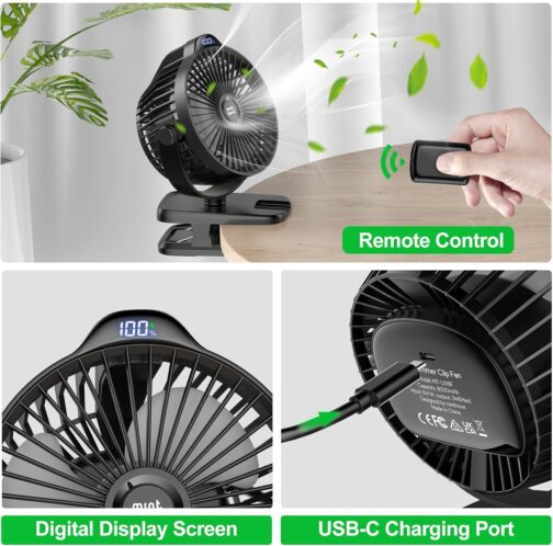 Minthouz Table Fan with Clip, 8000 mAh USB Fan, 5 Speeds Portable Mini Fan, Low Noise Ceiling Fan, Ideal for Outdoor Camping/Pram/Home/Office – Bild 4