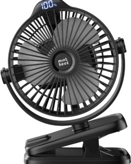 Minthouz Table Fan with Clip, 8000 mAh USB Fan, 5 Speeds Portable Mini Fan, Low Noise Ceiling Fan, Ideal for Outdoor Camping/Pram/Home/Office