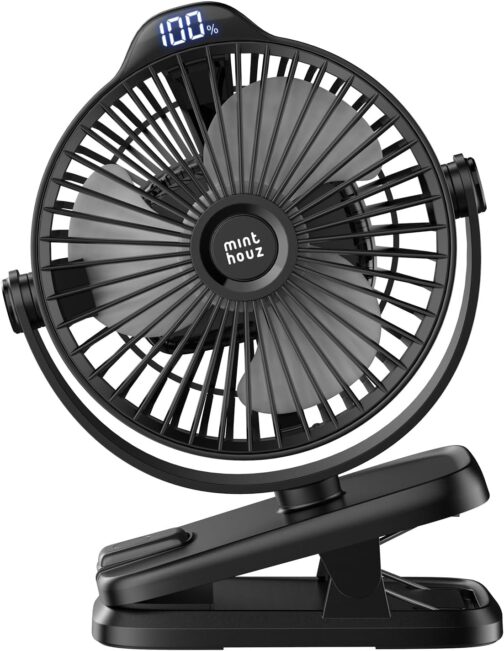 Minthouz Table Fan with Clip, 8000 mAh USB Fan, 5 Speeds Portable Mini Fan, Low Noise Ceiling Fan, Ideal for Outdoor Camping/Pram/Home/Office