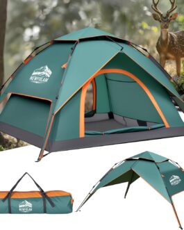 Newfulam Camping Tent 3-4 People, 60S Car Pop Up Tent, Waterproof Dome Tents, Pop Up Tent, Quick Assembly with 2 Mesh Doors, UV, Windproof for Camping, Outdoor, Trekking