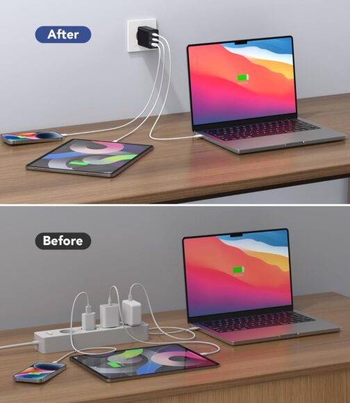 65 W USB C Charger, 3-Port USB Fast Charger with Charging Cable 2 m, USB C Power Supply for MacBook Air Pro M1/M2, iPhone 16 Pro Max/15/14/13, Switch, Galaxy S24 Ultra/S23/S22, Tablet, Laptop, Mobile – Bild 4