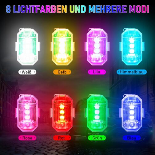 Pack of 4 Wireless Car LED Flash Lights Battery with Remote Control, 8 Colours High Bright Flash Light for Car, Drone, Truck, Motorcycle, Bicycle – Bild 3