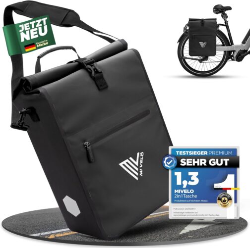 MIVELO 2-in-1 Bicycle Bag for Pannier Rack, Pannier Rack Bag, 100% Waterproof Bicycle Bag for Pannier Rack (Black, 25L)