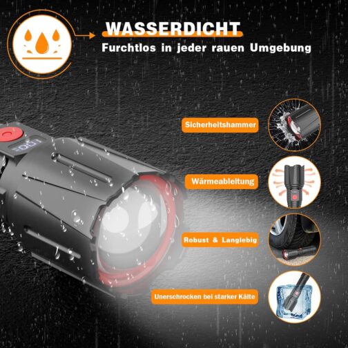 BEYSTE Torch LED Rechargeable 1000000 Lumens LED Torch Extremely Bright Military Very Bright Battery Torch USB C Strong Tactical Torch Waterproof for Outdoor Emergencies – Bild 8