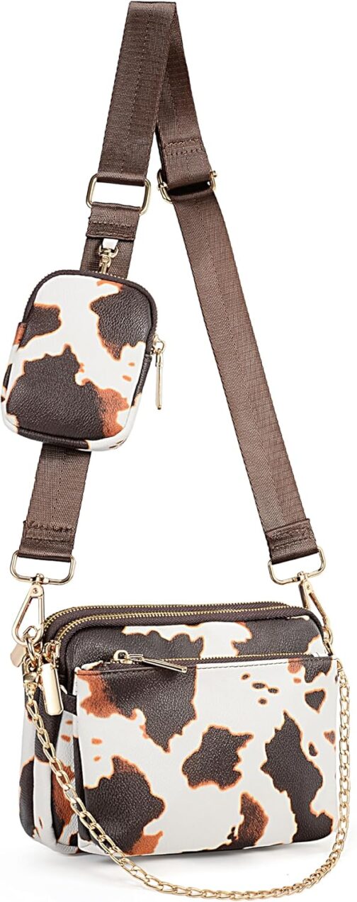 UTO Women's 3-in-1 Crossbody Bag, Wide Strap with Coin Bag, Handbag with Removable Chain, Shoulder Bag with Removable Adjustable Shoulder Strap, Small Bag, Leather, Stylish – Bild 3