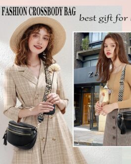 KUNKUN Bum Bag Women’s Stylish Crossbody Bag Women’s Wide Strap 5 cm Vegan Leather Shoulder Bag Chest Bag Black with Coin Purse, black, bum bag
