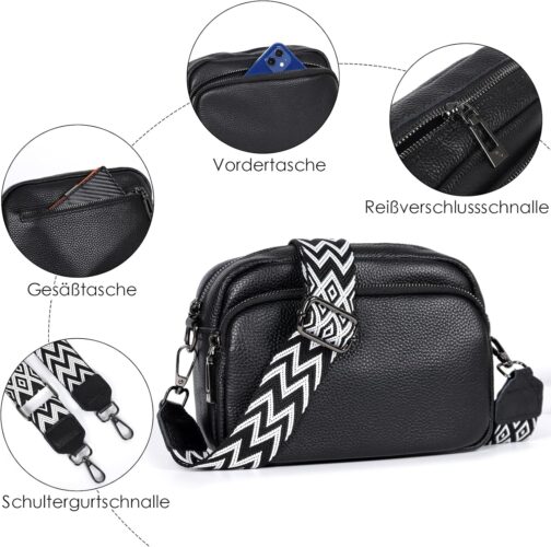 TANTOMI Umhängetasche Damen, Echtes Leder Klein Crossbody Bag Damen Handytasche zum Umhängen, Moderne Handtasche Taschen mit Breitem Schultergurt, Tasche Damen Tägliches Arbeiten, Einkaufen, Reisen. – Bild 5