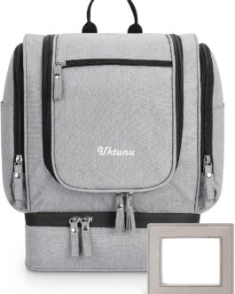 Uktunu Hanging Toiletry Bag with Mirror Toiletry Bag for Hanging Cosmetic Bag Large, gray