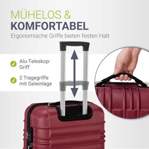 Juskys Hard Shell Suitcase Set Travel Suitcase - Combination Lock, Quiet 360° Wheels, Large, Telescopic Handle, Lightweight - 4 Hard Cases, red, Modern – Bild 3