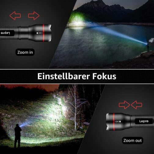 Lepro LED Torch, LE2000 Extremely Bright LED Torches with 5 Modes, Zoomable Camping Hand Lamp, Waterproof Torch for Camping, Outdoors, Hiking, Fishing, Gift (Pack of 2) – Bild 4