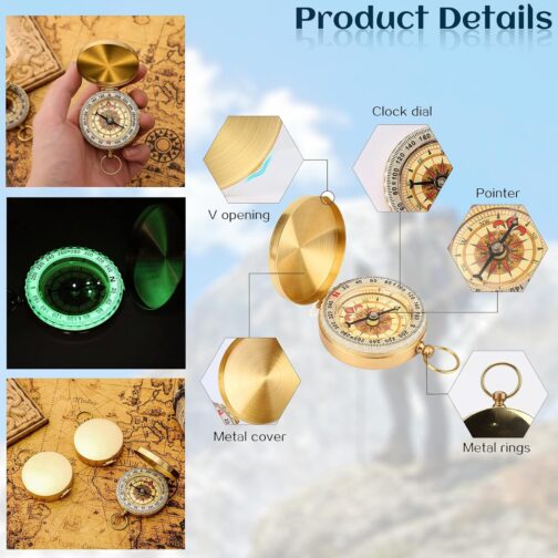 Children's Compass, Portable Compass Pocket Compass, Outdoor Compass, Waterproof Pocket Compass Made of Brass with Fluorescence and Navigation Tools for Outdoor Activities such as Camping Hiking – Bild 3