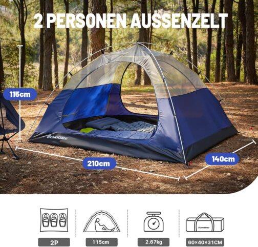 EchoSmile 1/2/3 Person Camping Tent 3-4 Season Waterproof 5000 mm Tent Dome Tent with Awning Lightweight Hiking Tent Outdoor iglu Tent Festival Tent – Bild 4