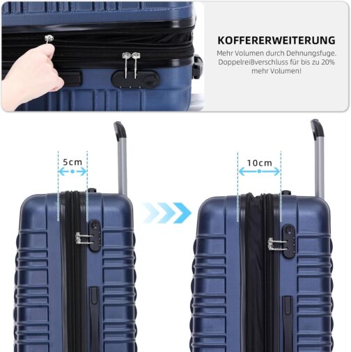 Beibye Twin-Wheeled Travel Suitcase, Hard Shell Trolley Suitcase, M/L/XL Set, dark blue – Bild 4