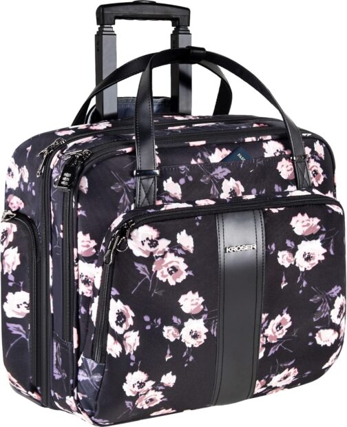 KROSER Trolley Business Laptop Case Laptop Bag Rolling Suitcase with Wheels Up to 15.6 Inch Laptop Waterproof Overnight Rolling Bag with RFID Pockets for Travel / School / Men / Women Reusable, Rose