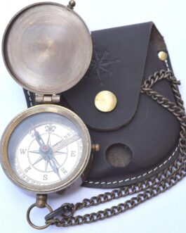 NEOVIVID Engraved Compass Brass Leather Bag Pirate Compass Gift Compass Camping Compass Needle Lift