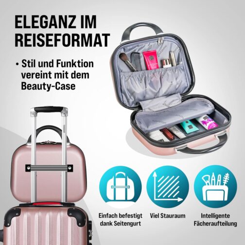 Monzana® Baseline Set of 4 Suitcases, Rose Gold, Vanity Case/M/L/XL, Gel Handles, Combination Lock, Travel Suitcase, Trolley Suitcase Set, Rolling Case – Bild 3