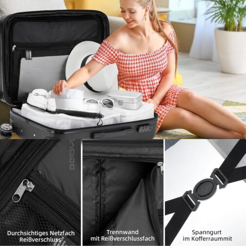 BEIBYE Twin-Wheels 2066 Hard Shell Trolley Suitcase, Travel Suitcase, Luggage, M–L–XL Set, black – Bild 6