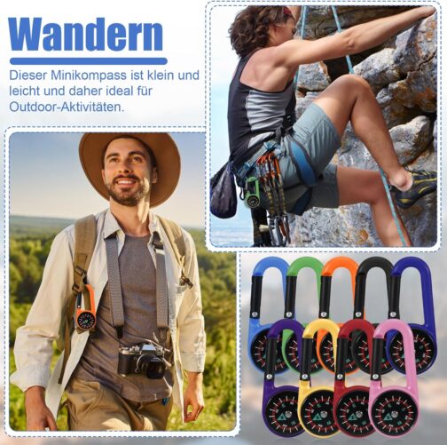 kodivenj Pack of 18 Compass with Carabiner Hook, Mini Compass Keychain, Multifunctional Portable for Outdoor Hiking Camping – Bild 4