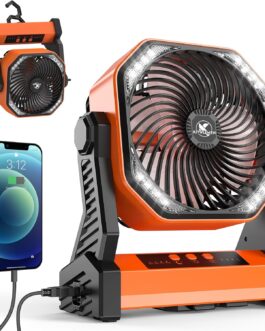 KITWLEMEN Fan with LED Lantern, 20000 mAh Camping Fan with Hook, 270° Rotation, 4 Speeds, USB Table Fan, Camping Gadgets for Outdoor Camping, Power Outage, Fishing, Hurricane