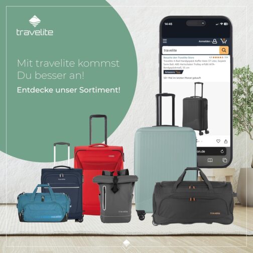 Travelite 4-Wheel Suitcase Set, 3 Pieces, Sizes S/M/L, Luggage Bali Series, ABS Hard Shell Trolleys, mint – Bild 8