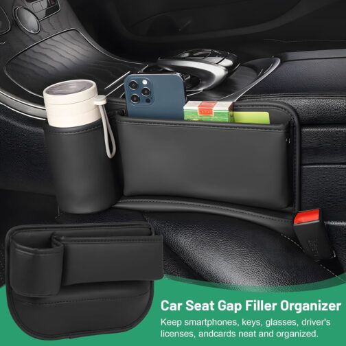 Supaway Car Seat Storage Box Car Side Pockets Organiser PU Side Pockets Organiser Front with Cup Holder and USB Charging Hole for Mobile Phones, Wallet, Cards, Coin, Pack of 1 – Bild 3