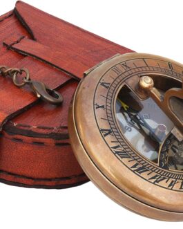 Neovid Brass Folding Sundial Compass, Steampunk Accessories, Antique Finish, With Leather Case and Chain, Beautiful Handmade Gift