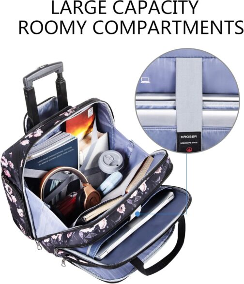 KROSER Trolley Business Laptop Case Laptop Bag Rolling Suitcase with Wheels Up to 15.6 Inch Laptop Waterproof Overnight Rolling Bag with RFID Pockets for Travel / School / Men / Women Reusable, Rose – Bild 3