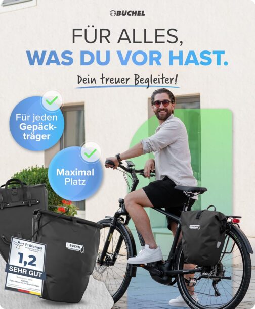 Büchel Fahrradtasche für Gepäckträger I 100% Wasserdicht I mit Tragegriff und Schultergurt I fahrradtasche gepäckträger, gepäckträgertasche, Fahrrad Taschen hinten – Bild 2