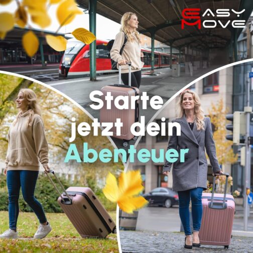 Easy Move ABS Hard Case [Ergonomic & Safe] - Large Trolley Suitcase with 360° Wheels, Number Lock - Travel Suitcase Large, Hard Shell Suitcase, Luggage, Rose Gold, Hard shell with 360° double wheels – Bild 8
