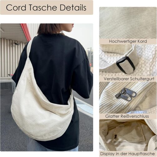 ibalulu Crossbody Bag Women's Men's Shoulder Bag Women's Cord Bag Handbag Women's Large Casual Shoulder Bag with Adjustable Shoulder Strap for School Office Work Travel Excursion Shopping – Bild 5