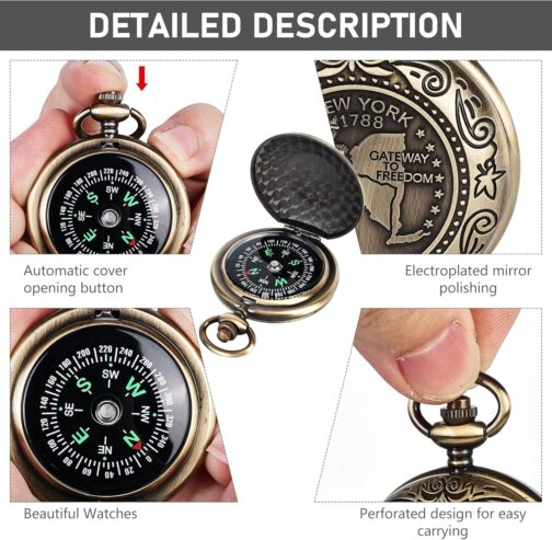 Mitening Outdoor Compass, Portable Brass Compass, Pocket Compass, Classic Waterproof Marching Compass, Pocket Watch, Flip Open with Luminous Numbers for Hiking, Camping, Hunting and Outdoor Activities – Bild 3