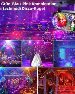 4 in 1 Disco Ball, Fwiull DJ Disco Light Party Light 65 Patterns, Music Controlled Disco Party Light, RGB UV Strobe, Voice Controlled Party Lamp with 2 m USB for Party Festival Club Halloween