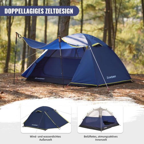 EchoSmile 1/2/3 Person Camping Tent 3-4 Season Waterproof 5000 mm Tent Dome Tent with Awning Lightweight Hiking Tent Outdoor iglu Tent Festival Tent – Bild 5