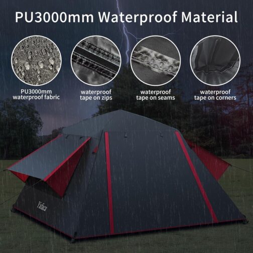 Yafaca Camping Tent, 3 Person Pop Up Tent, Large Waterproof Automatic Pop-Up Tent with 2 Rainproof Windows, 2 Layers Dome Tent with Removable Outer Layer, Tent for Camping Families – Bild 2