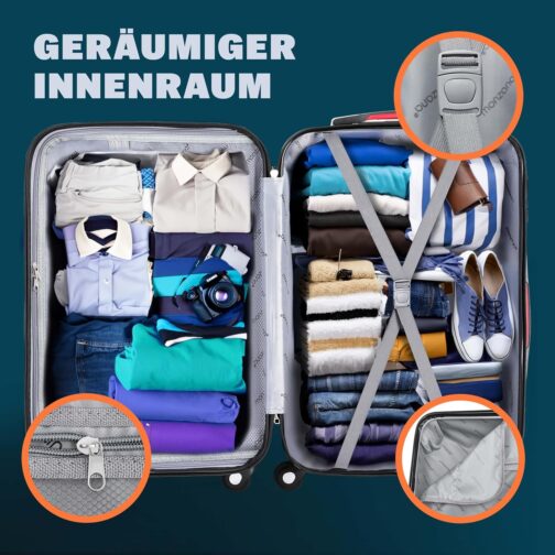 Monzana® 3-Piece Suitcase Set Baseline Hard Shell Suitcase M-L-XL Gel Handles 4 Wheels Edge Protection Lock Feet ABS Trolley Trolley Travel Suitcase Set, silver, Suitcase – Bild 7