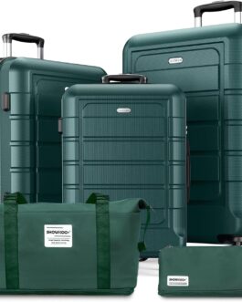 SHOWKOO Suitcase Set Hard Shell Lightweight PC + ABS Expandable Durable Trolley Travel Suitcase Hand Luggage Sets with 4 Wheels and TSA Lock, Army Green, Luggage set 5 pieces