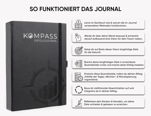 Kompass Success Journal Initial Version, Planner for Goals, Self-Reflection, Focus, Mindfulness & Gratitude, Diary, Notebook, Organiser in DIN A5 Format – Bild 6