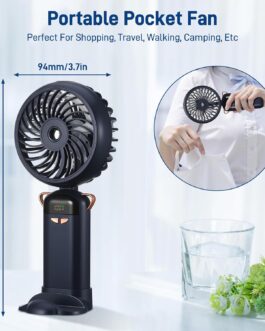 Kssvzz Handheld Fan with Water Cooling, Portable Mini Fan with LCD Display & 5 Levels, USB Fan, Rechargeable, Foldable Fan, Small for Travel, Office, Home (Blue)