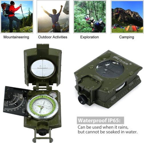 Proster Military Marching Compass Professional Pocket Compass with Clinometer Carrying Strap Bag for Hunting Hiking and Outdoor Activities – Bild 6