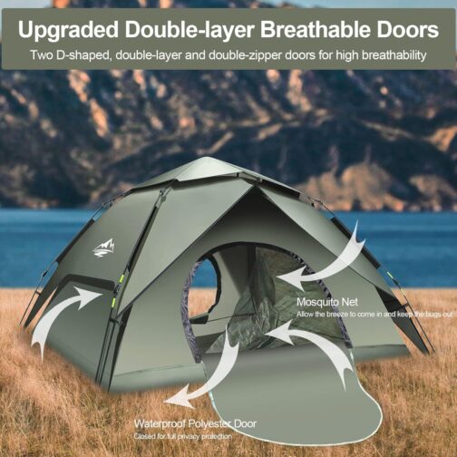 Camping Tent Automatic Instant Tent 2-3 Person Pop Up, Double Layer Waterproof & Windproof Ultralight Dome Tent UV Protection Easy Setup for Trekking, Families, Backpacking – Bild 3
