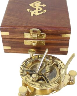 Antik 2000 Functional Nautical Compass Brass with Sundial in Elegant Gift Wooden Box